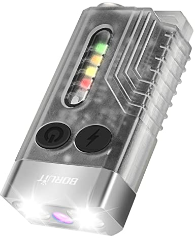 BORUIT V10 Small Powerful Torch Led Super Bright 1000 Lumen with 365nm UV Black Light - USB C Rechargeable Keychain Torches with COB Side Light, Buzzer, Magnet- 12 Modes, IPX4 Mini Pocket Flashlight