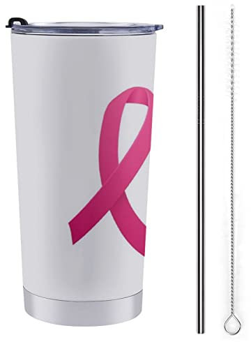 Gobelet en acier inoxydable de sensibilisation au cancer du sein avec ruban rose d'octobre de 20 oz avec couvercle et paille,gobelet à café isolé tasse voyage pour maman papa cadeau Saint Valentin