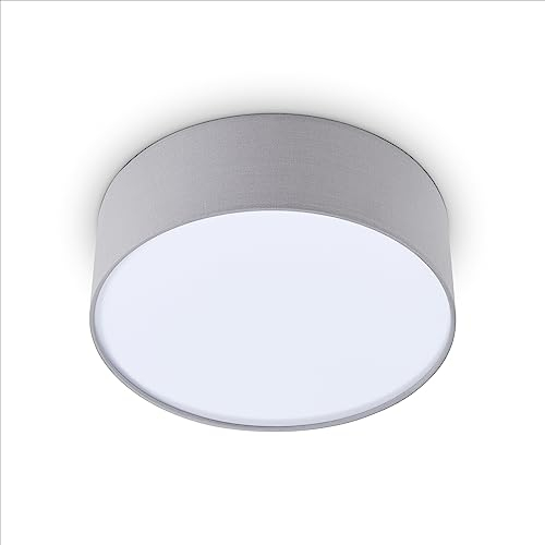 Paco Home Deckenlampe LED Lampe Esstisch Deko Wohnzimmer Modern Deckenleuchte Büro Rund Lampenschirm Stoff Fassung E27, Farbe:Grau, Leuchtenform__Größe:Ø30cm