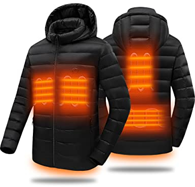 HEWINZE Beheizbare daunenjacke herren mit kapuze-Warme winterjacke herren mit akku 7.4V-Leicht Outdoor Wanderjacke Thermojacke Winddicht Faltbar