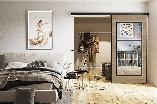 KIER FURNITURE TORI Schiebetür - Schiebetür Komplettset Schiene Komplettset Mit Tür – Zimmertüren Mit Zarge Komplett - B106xH205xT1,6 cm - Sonoma-Eiche