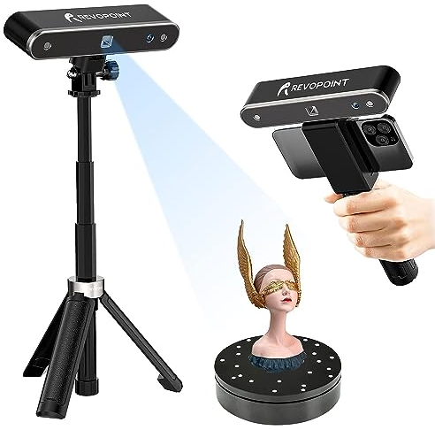 Revopoint POP 2 3D Scanner 0,05mm Genauigkeit 10FPS Scan-Geschwindigkeit, Handheld und Desktop 3D-Scanner für 3D-Drucker, Vollfarbscannen mit Automatischer Plattenspieler