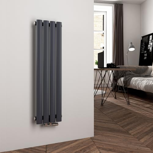 EMKE Oval Heizkörper Klein 900x240mm, Vertikal Heizkörper Einlagig Röhrenheizkörper Mittelanschluss Heizung Anthrazit 266W