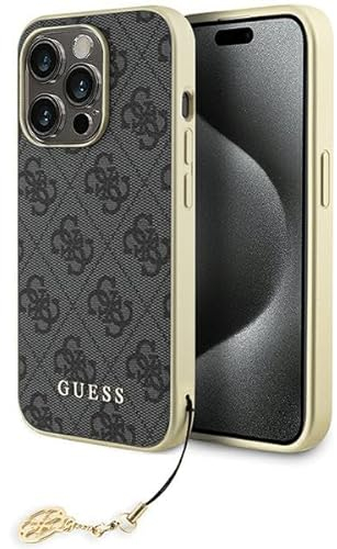 GUESS GUHCP15LGF4GGR Schutzhülle für iPhone 15 Pro 6,1 Zoll, Grau, Hartschale, 4G, Kollektion Charms