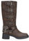 BOSANOVA Stivali alti realizzati con dettaglio ad anello metallico e fibbie decorative sulla canna e suola piatta con leggero tacco da 4,7 cm senza chiusura. Scarpe da donna, marrone, 41 EU