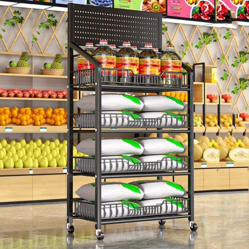 Snack-Regal im Supermarkt Snack Rack Display Stand mit Rädern, Freistehend Supermarkt-Regal für Büro Küche Vorratskammer Einzelhandelsgeschäfte, Chipstüten-Halter Draht-Lagerwagen ( Color : Black )