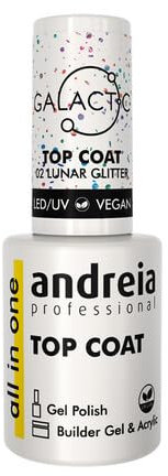 Andreia Professioneller Nagellack, semi-permanent, Top Coat, Galactic – Finish für Nägel, UV-LED, veganes Polish, ideal für Nail Art – Finale Coat Lunar Glitter – 10,5 ml