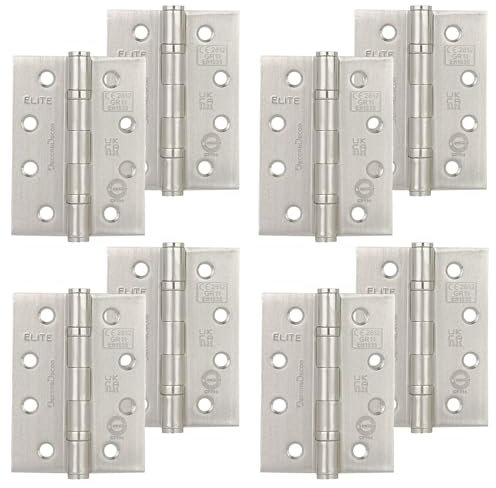 Decoranddecor Door Hinges Internal - Fire Rated - 4inc / 102mm - Ball Bearing - Steel - Satin Nickel - 4 Pairs