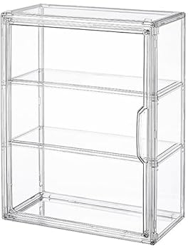 BOHOIDEE Transparente Vitrine für Figuren, Acryl-Aufbewahrungsbox mit magnetischer Tür, staubdichte Vitrine für Sammlerstücke, 3 Stück