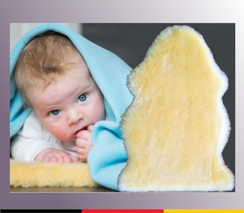 Babyfell von LANABEST. Echtes Merino Lammfell. Premium Qualität. Superweich, waschbar, schadstoffarm, chromfrei. Sehr gut für Kinderwagen, Buggy und als Krabbeldecke. (ca. 90 cm)