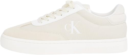 Calvin Klein Sneaker con Suela Cupsole Mujer Classic Low Mix de Lona, Blanco (Creamy White/Bright White), 37