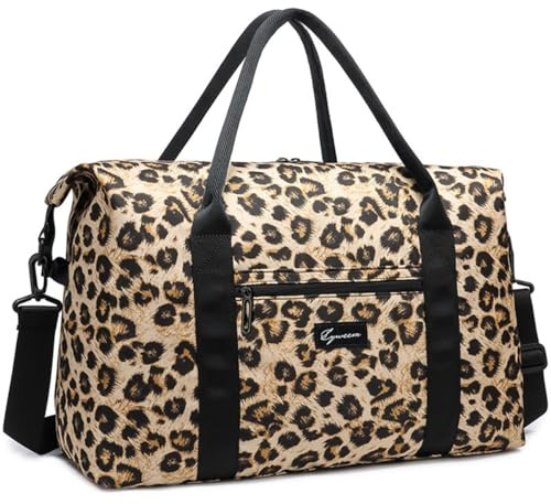 HSTWODE Sporttasche Reisetasche Groß Gym Bag Faltbar Schwimmtasche Trainingstasche Leicht Duffel Bag für Sport Fitness Reisen geeignet für Männer und Frauen (Leopardenmuster)