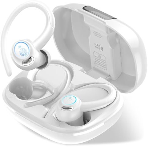 Csasan Wireless Earbuds Bluetooth 5.3 Earphones in Ear with ENC Noise Canceling Mic, 3D Stereo Wireless Headphones, 48H Playtime Ear buds with Earhooks, IPX7 Waterproof for Sport, LED Display, USB-C