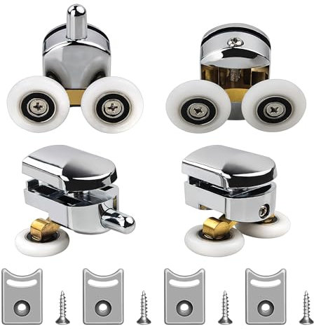 Dreamark 4 Sätze Duschtürrollen 25mm, Laufrollen für Duschkabine Schiebetüren für Glas 4-6 mm, Rollen für Schiebetür Badezimmer, Anti-Rost, Ruhige Duschkabinenrollen (2 Obere und 2 Unterwalzen)