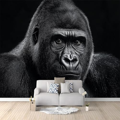 Wallpaper Animal Sauvage Adulte Gorille Design Contemporain Pour Intérieur Maison (Facile À Installer) Noir Murale Salon Chambre à Coucher Maison Décoration Intérieure 200 x 140 cm