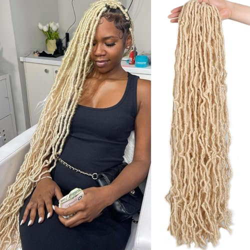 Samtress Long Faux Locs Crochet Hair Soft Locs 30 Inch Pre-looped New Faux Locs Crochet Braids 7 Packs Blonde Goddess Locs Crochet Hair Curly Faux Locs Braiding Hair Extension for Women (#613)