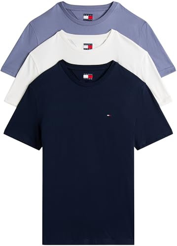 Tommy Jeans Mens TJM Xslim 3 Pack Tee Dm0dm21579 S/S T-Shirt, Multi (Ecru/Drk NGHT Nv/Blu Mmnt), M UK