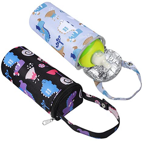 GARVALON 2 Stück Babyflaschen Isoliertaschen Cartoon-Muster Milchflaschenhalter Hängende Thermotaschen Für Rucksack Babywagen