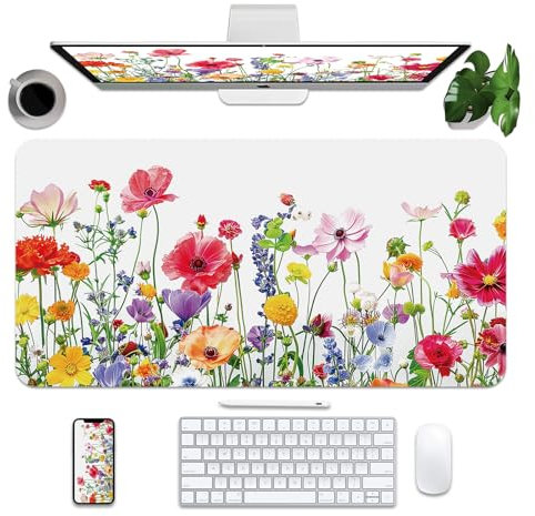 BLESWIN Grand tapis de bureau en cuir pour ordinateur portable, antidérapant en polyuréthane à motif floral, imperméable, pour bureau, maison, jeux vidéo (fleur, 80 x 40 cm)