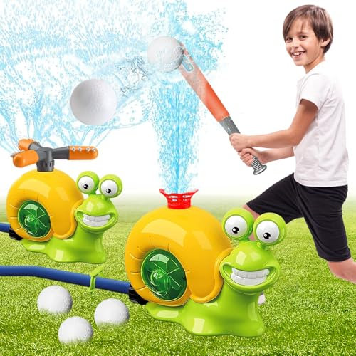 2 in 1 Water Sprinkler Baseball Toy, Snail Water Sprinkler Set for Kids with 2 Sprinklers Heads Kids Sprinklers Water Toys for Children Outdoor Backyard Lawn Garden Summer Pool Party