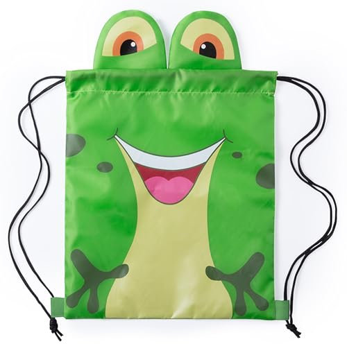 noTrash2003 Faltbarer Kinderrucksack mit Kordelzug – 210T Polyester, 3 Tier-Designs (Elefant, Frosch, Katze), Mitgebsel Kindergeburtstag, Turnbeutel, verstärkte Ecken, kompakt faltbar (Gruen)