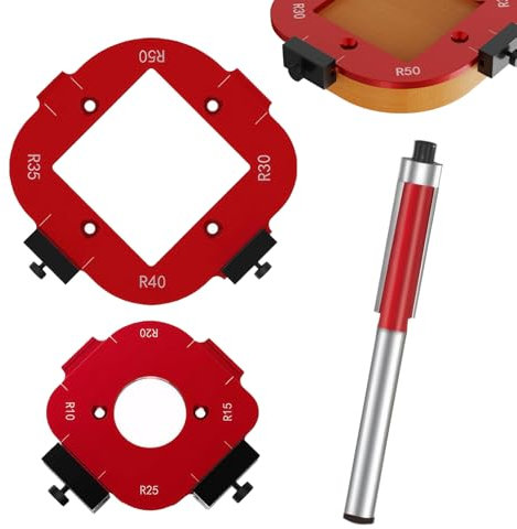 YIUWOD Jeu de 2 Gabarit de DéFonceuse à Rayon - Ensemble de 2 Gabarits de Routeur à Gabarit de Rayon - Gabarit de Rayon D'Angle 4 en 1-8 ModèLes R10 R15 R20 R25 R30 R35 R40 R50(Avec un Trimmer)