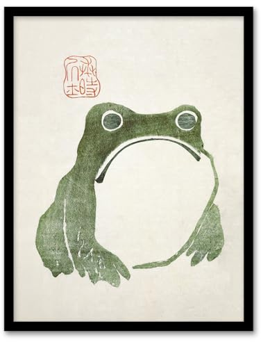 Artery8 Vintage Japanese Cute Grumpy Frog Matsumoto Hoji Living Room Artwork Framed Wall Art Print A4
