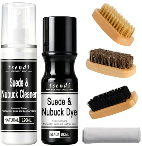 Nubuk- und Wildlederfarbe Schwarz, 3 Wildlederbürsten, Farbauffrischer für schwarzes Wildleder, Schuhreiniger und Pflegeprodukt für Schuhe, Taschen, Jacken, Geldbörsen und Stiefel für Damen und Herren