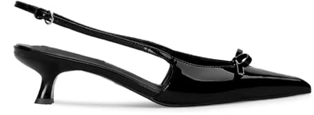 RJYLP Slingback Kitten Heels for Women Bow Pointed Close Toe Kitten Heels Pumps Dress Party Heeled Sandals with Buckle Strap, Black, 5 UK
