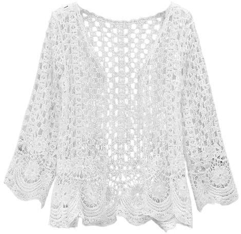 Pastoralist Leichtes Häkelwagen von Frauen, weiße Häkelketten -Strickjacke Sun Protection Weiche Baumwolle Langarm Hohlhöhle aus Sommer -Strickjacken für Frauen Leichtgewicht