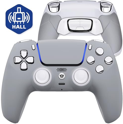 HEXGAMING Ultime – Manette sans fil à effet Hall compatible avec les boutons arrière PS5-4, les déclencheurs de cheveux clic de souris, les joysticks interchangeables – Gris New Hope