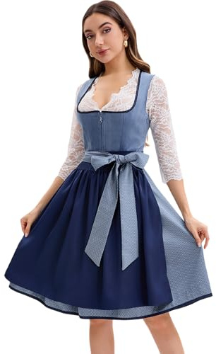 Goxozzy Dirndl Damen Midi aus Samt mit Dirndlschürze für das Oktoberfest Lang Trachtenrock Größen 34-44 Rocklänge 60cm Blau (DE/NL/SE/PL, Numerisch, 34, Regular, Regular, Blau)
