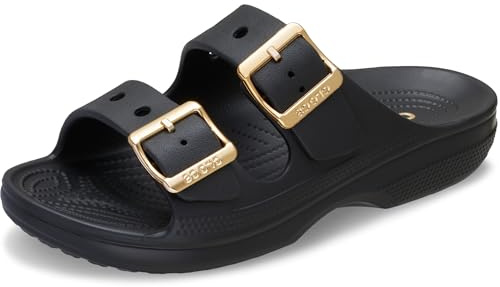 Crocs Women's Saturday Sandals Black/Metallic Buckle 10 Medium