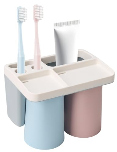 Zythrem 2 Stück Zahnputzbecherhalter Ohne Bohren Elektrische Zahnbürstenkopf Halter Toothbrush Holder Mit Magnetischem Becher Kinder Zahnputzbecher Wand Zahnputzbecher Kunststoff für Familien
