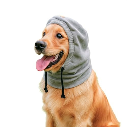 Colenumone Casquette et Snood Chien, Cache Oreille, Chapeau d'hiver Épais pour Chien, Écharpe de Compagnie, Anti-Bruit, Chaleureux(Gris,M)