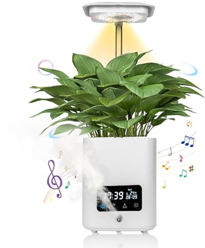 Maceta inteligente multifuncional, maceta verde hidropónica para interiores con altavoz Bluetooth, luz LED ajustable para plantas, humidificador, purificación de aire, lámpara de escritorio
