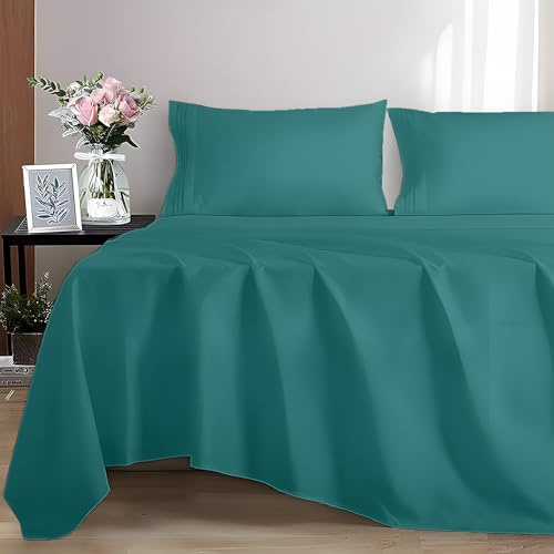 EverSoft Bedding 100% Egyptian cotton Flat Sheet, 400 Thread Count Ultra-Soft Long Staple Top Bed Sheet, Luxury Hotel Quality (Teal, Double)