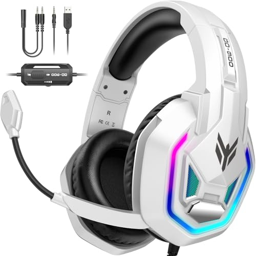 Gaming Headset for PS5, PS4, Xbox Series X|S, Xbox One, PC, Switch, Mac - RGB Over-Ear Headphones with 7.1 Surround Sound, Noise Cancelling Mic, 50mm Drivers & Memory Foam Ear Pads