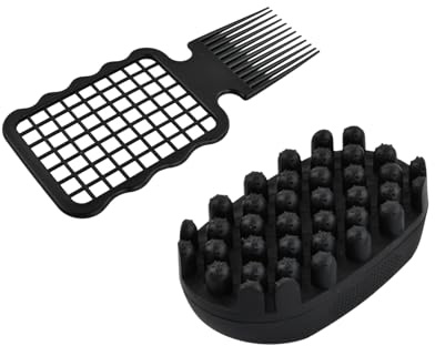 Afro Hair Sponge Brush Set, 2-Pack Twist Styler and Volumizing Comb for Curly Hair, Silicone Curl Sponge & Grid Comb for Men Women, Home Salon Use, Black