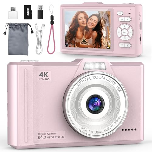 QIVORO Digital Camera 4K 64MP Portable Vlogging Camera with 32GB SD Card | 18X Digital Zoom Autofocus Anti-Shake,2.8 IPS Screen with OTG Adapter,Compact Small Camera for Kids Teens Beginners Students