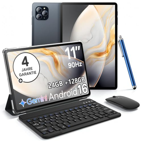 11 Pollici Tablet Android 16, Tablet con Tastiera, 24GB RAM+128GB ROM+2TB | Octa-Core T615, 1920x1200 FHD+IPS, Gemini AI, 8000mAh, 13MP+5MP, 5G WiFi/GPS/Split-Screen/Face ID/BT5.0
