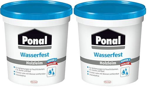 Ponal Holzleim Wasserfest, Montagekleber mit hoher Verleimungsfestigkeit für Feuchträume, wasserfester Kleber zur Montage-, Fugen- & Flächenverleimung, 1x760g (Packung mit 2)