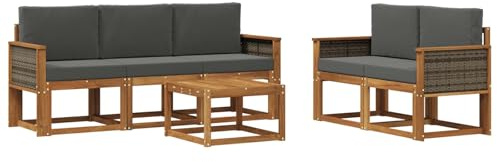 vidaXL Outdoor-Sofagarnitur mit Kissen 6 pcs Natur und Anthrazit, Garten-Sofa, modernes Eckmöbel, Lounge für Terrasse, Sitzgruppe zum Entspannen und Wohlfühlen
