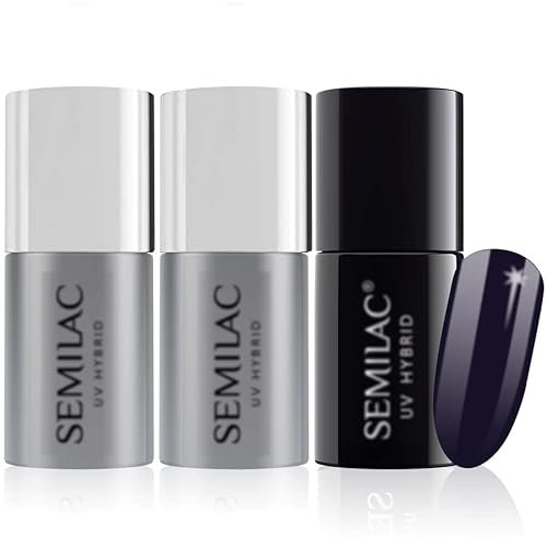 Semilac Base Coat, Top Coat & UV Gel Colour Polish. Long Lasting, Chip Resistant & Easy To Apply. 100 Black Purple Colour UV Gel Nail Varnish. Perfect For Manicure or Pedicure.