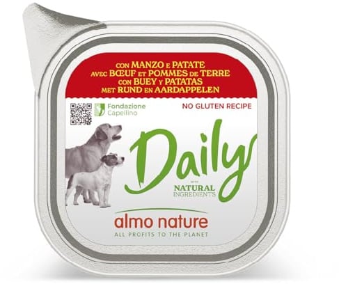 Almo Nature Daily Nassfutter für Erwachsene Hunde mit Rind und Kartoffeln - Aluschale 32er pack x 100g