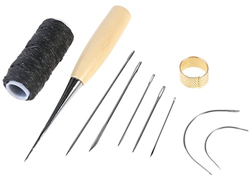ULTNICE 10 Stück Gebogene Polster Hand Nähnadeln mit Nähahle und Fingerhut für Leder Reparatur