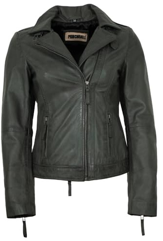 Punchball - Damen Lederjacke Lammnappa grau-Petrol
