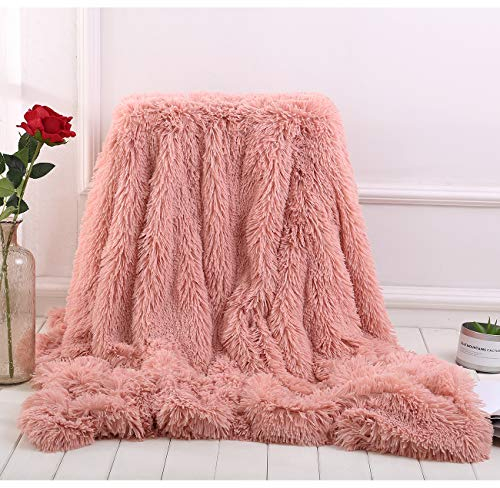 Flauschig Weich Lang Plüsch Kuscheldecke Samt Doppelte Dick Decke Plüschdecke Multifunktional Hintergrund Dekorative Drinnen Decken TV Decke (Wassermelone rot, 160 * 200cm)