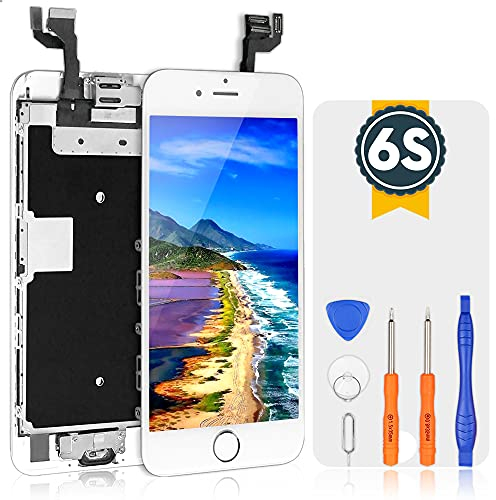 Bokman LCD Pantalla para iPhone 6s Reemplazo de Pantalla LCD con Botón de Inicio, Cámara Frontal, Sensor Flex, Altavoz Auricular y Herramientas de Reparación(Blanco)