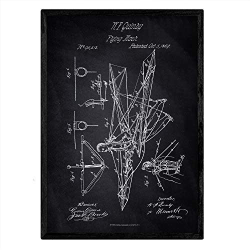 Nacnic Poster Patent Gleitschirm. Blatt mit altem Design-Patent A3-Format mit schwarzem Hintergrund